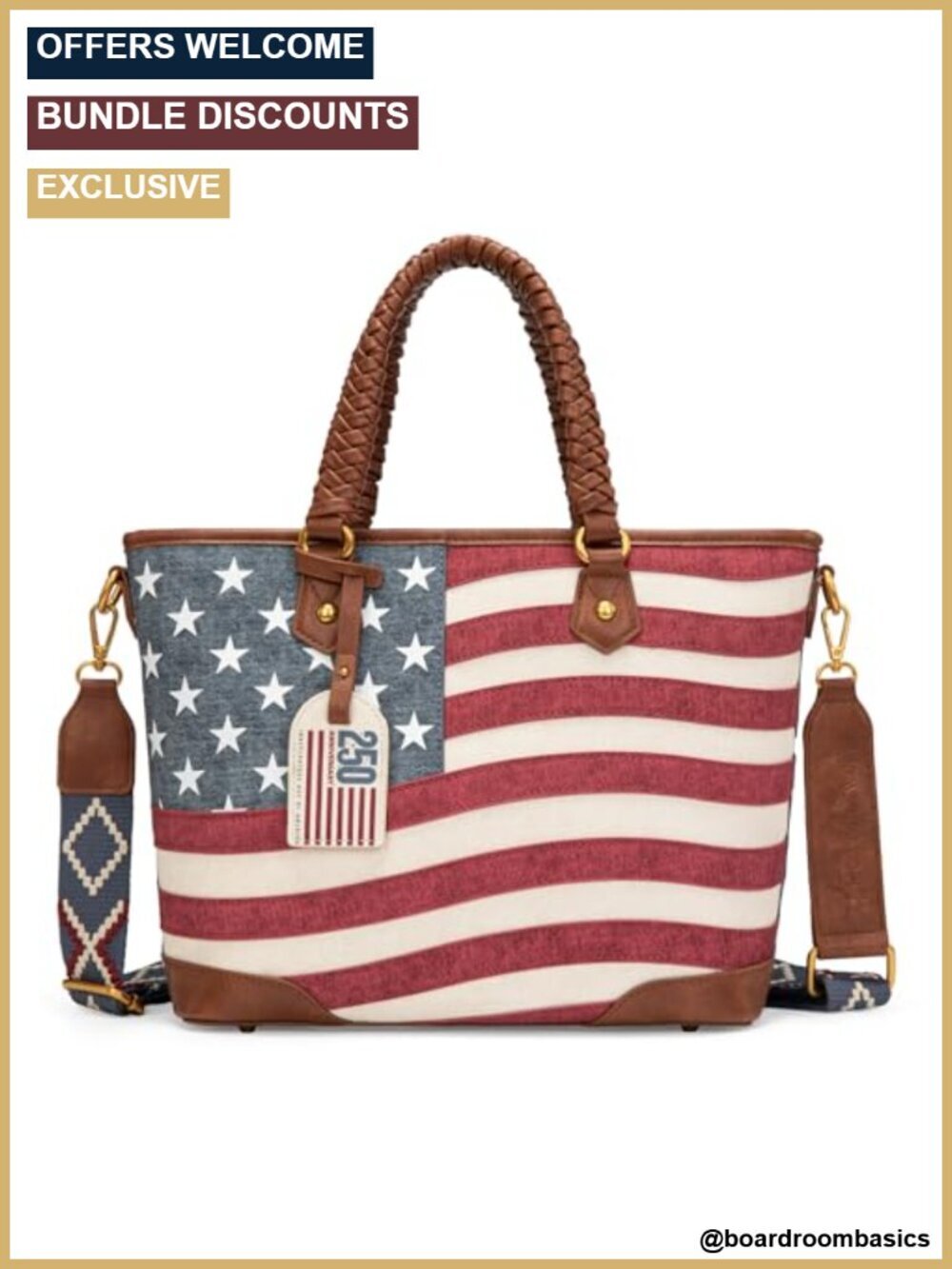 Vintage Western Tote Bag with Braided Top Handles